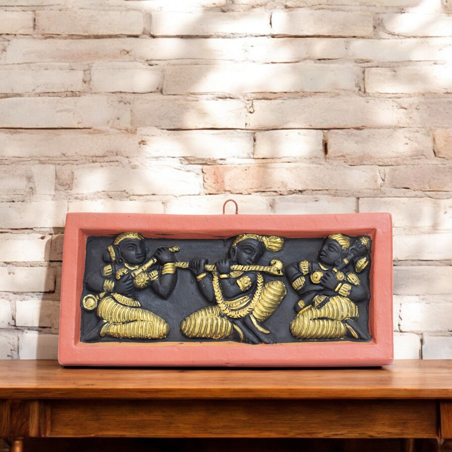 Terracotta Art Bankura Wall hanging Tiles T0016 (8 inch x 4 inch)||   black-golden