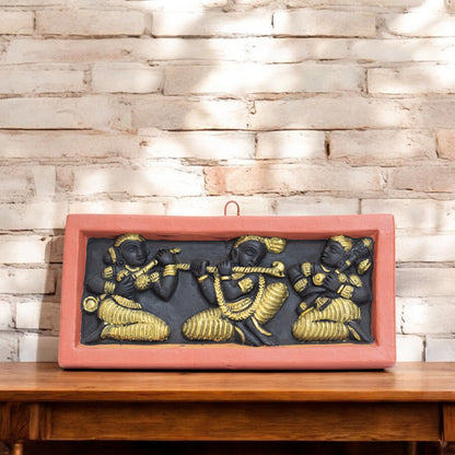 Terracotta Art Bankura Wall hanging Tiles T0016 (8 inch x 4 inch)||   black-golden