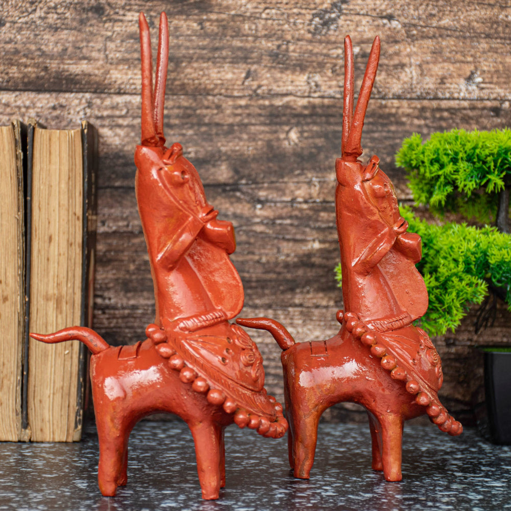 Terracotta Kathakali Bankura Horse (Set of 2) T001 || (H x W x L)= 8 inch x 5 inch x 4 inch