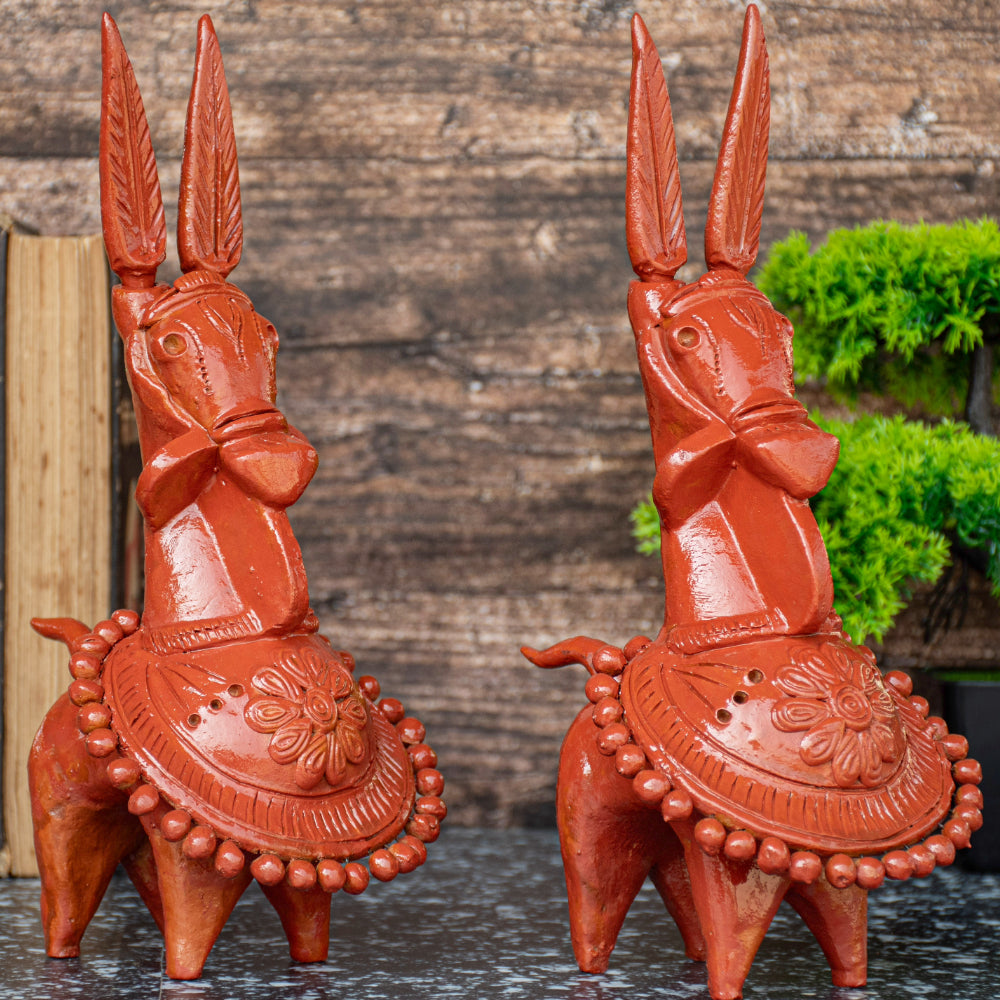 Terracotta Kathakali Bankura Horse (Set of 2) T001 || (H x W x L)= 8 inch x 5 inch x 4 inch