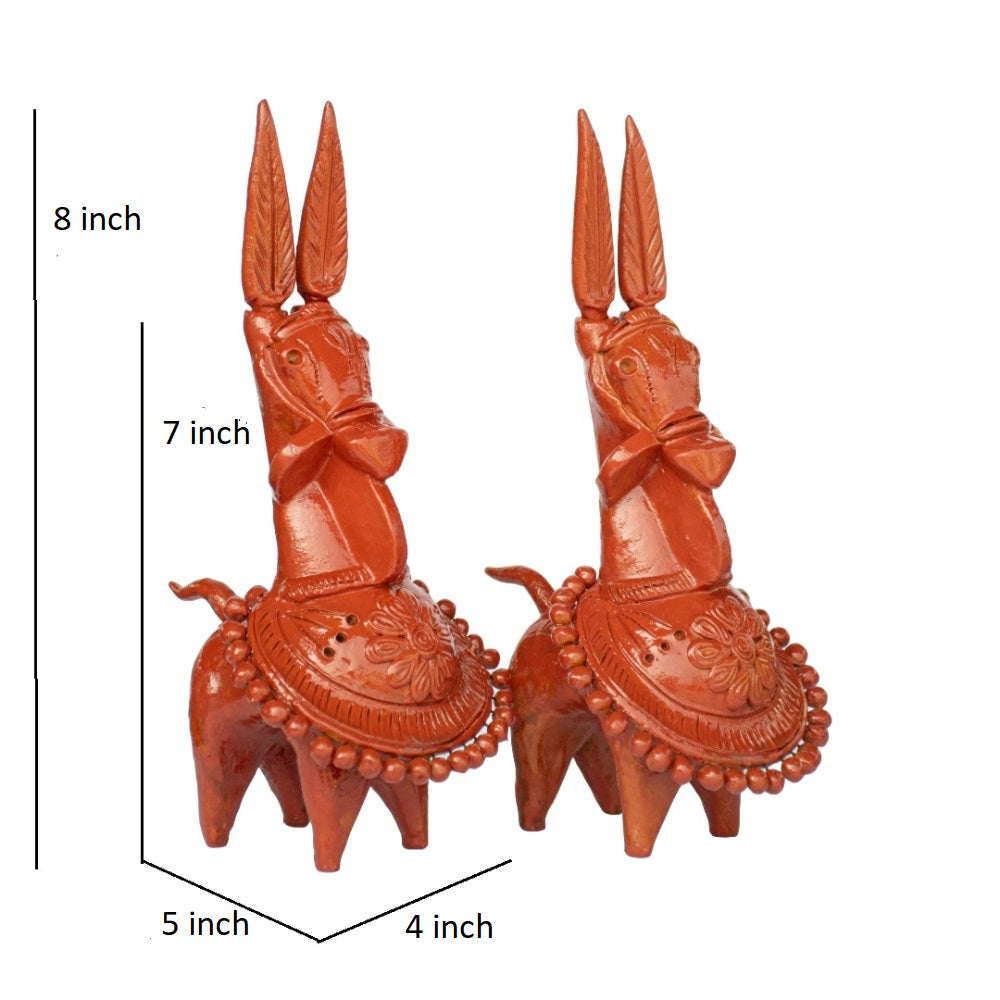 Terracotta Kathakali Bankura Horse (Set of 2) T001 || (H x W x L)= 8 inch x 5 inch x 4 inch