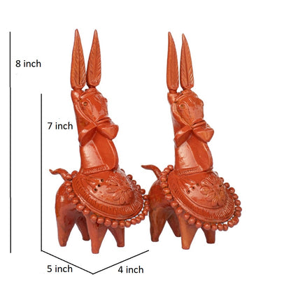 Terracotta Kathakali Bankura Horse Set of 2 – Handmade Traditional Bengali Decorative Showpiece for Home & Office Décor | T001 | 8 x 5 x 4 Inch