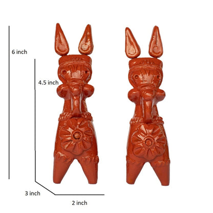 Terracotta Bankura Horse Set of 2 – Handmade Traditional Bengali Decorative Showpiece for Home & Office Décor | 6 x 2 x 3 Inch