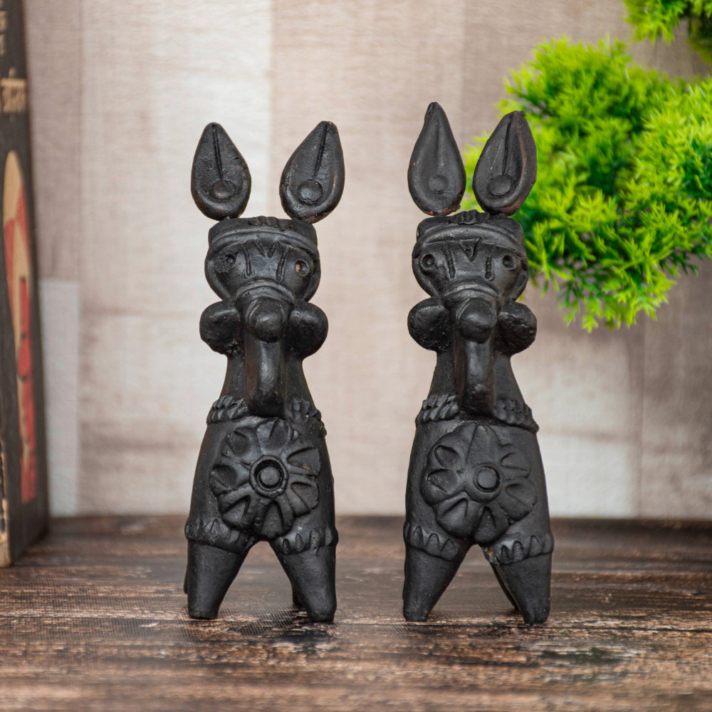 Terracotta Bankura Horse (Set of 2) T002 || (H x W x L)= 6 inch x 2 inch x 3 inch