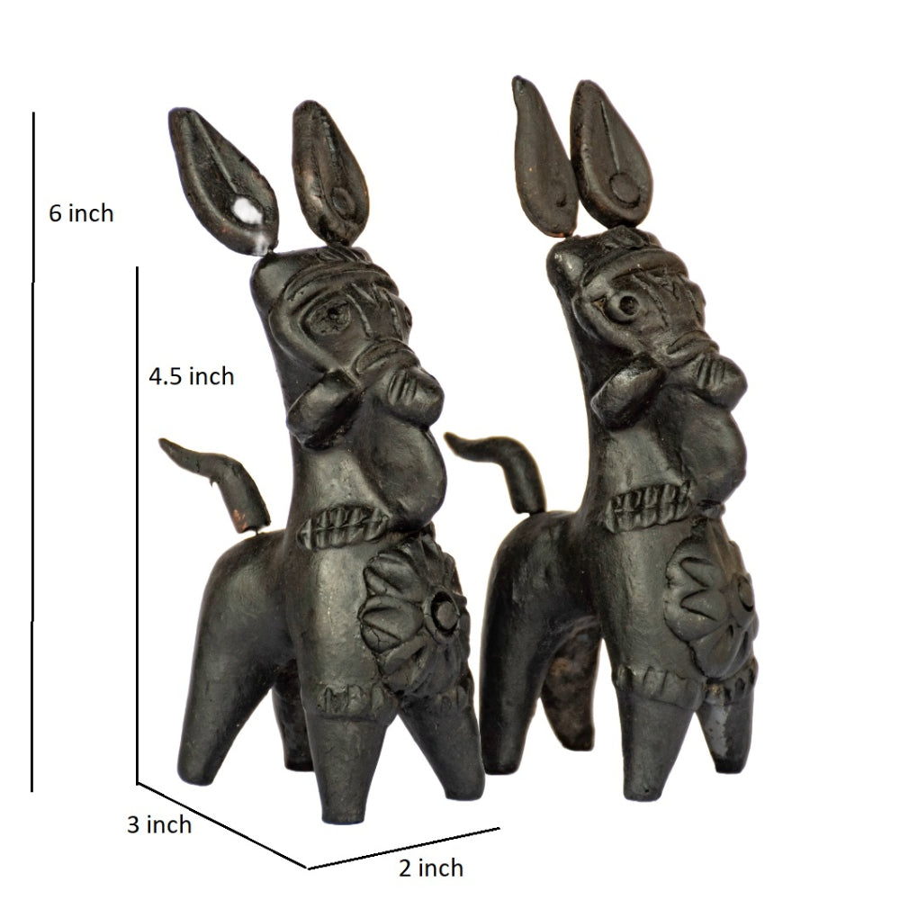 Terracotta Bankura Horse (Set of 2) T002 || (H x W x L)= 6 inch x 2 inch x 3 inch