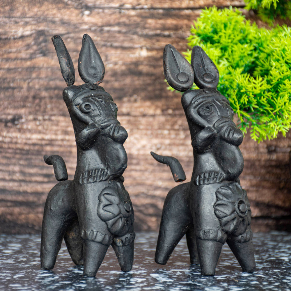 Terracotta Bankura Horse (Set of 2) T002 || (H x W x L)= 6 inch x 2 inch x 3 inch