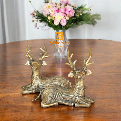 Dhokra Art Brass Metal Handcrafted Deer (Set of 2) for Home Decor|| D61