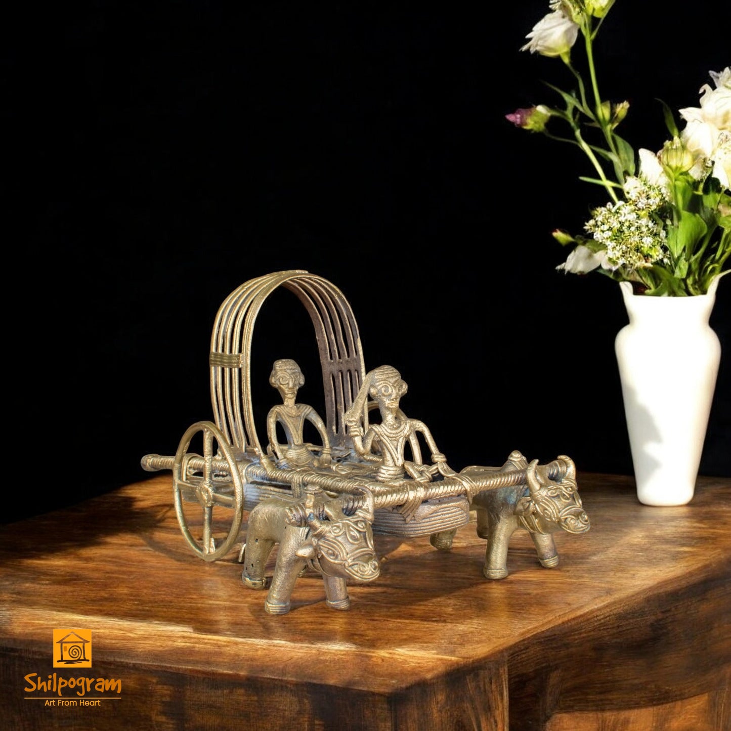 Dhokra Art Brass Metal Handcrafted Bullock Cart for Home Decor || D78