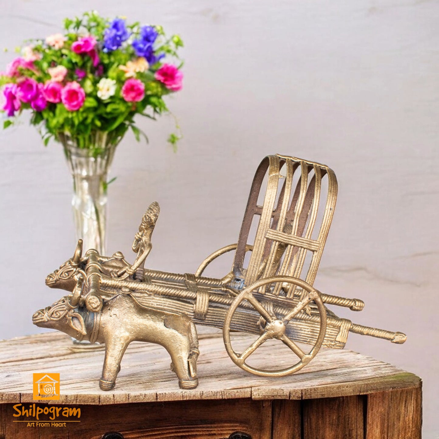 Dhokra Art Brass Metal Handcrafted Bullock Cart for Home Decor || D78