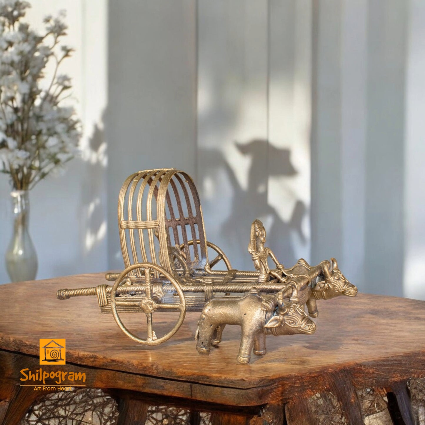 Dhokra Art Brass Metal Handcrafted Bullock Cart for Home Decor || D78