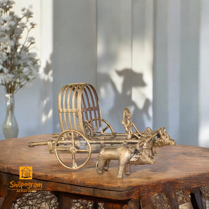 Dhokra Art Brass Metal Handcrafted Bullock Cart for Home Decor || D78