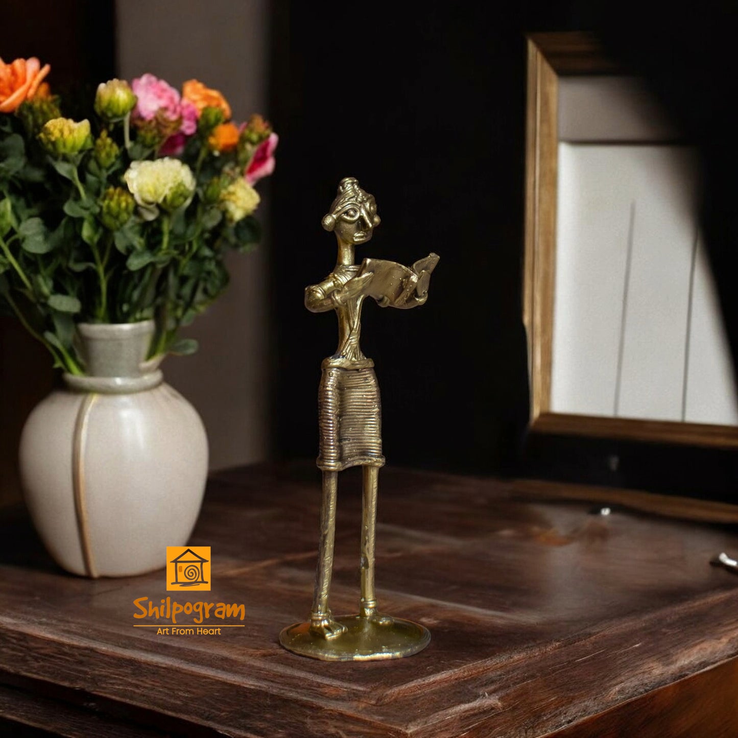Dhokra Brass Metal Woman Book Reading for Home Decor || D79