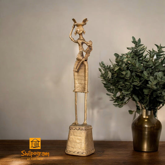 Dhokra Art Brass Metal Woman with Baby and Fish Basket for Home Decor || D92