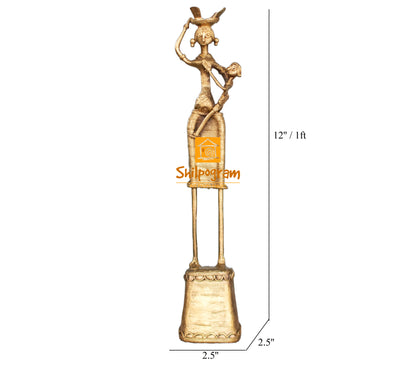 Dhokra Art Brass Metal Woman with Baby and Fish Basket for Home Decor || D92