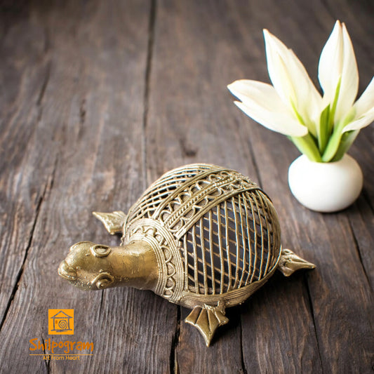 Dhokra Art Brass Metal Medium Size Turtle Decorative Showpiece || D94