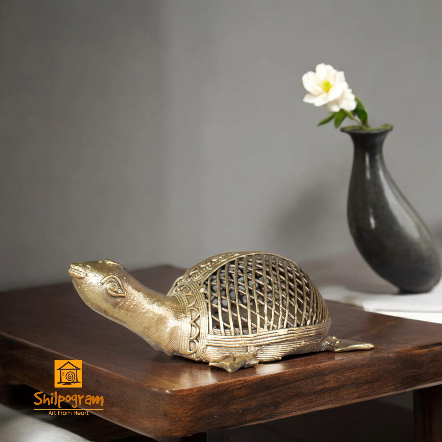 Dhokra Art Brass Metal Medium Size Turtle Decorative Showpiece || D94
