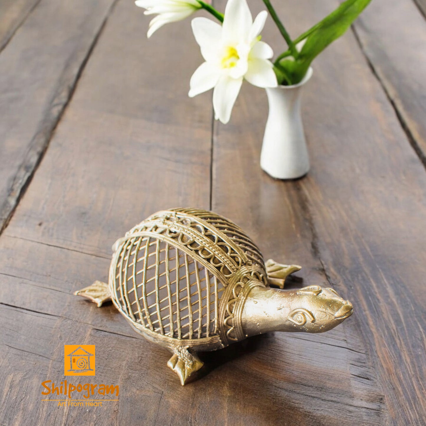 Dhokra Art Brass Metal Medium Size Turtle Decorative Showpiece || D94