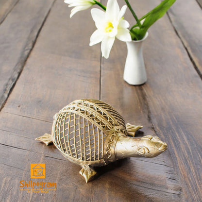 Dhokra Art Brass Metal Medium Size Turtle Decorative Showpiece || D94