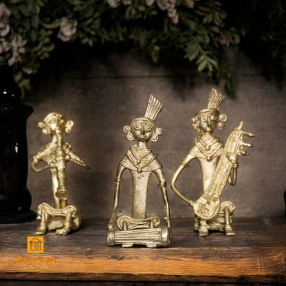 Dhokra Brass Metal Tribal Art Musician (Set of 3) (4 inch x 2.5 inch x 1.5 inch) Decorative Showpiece || D144