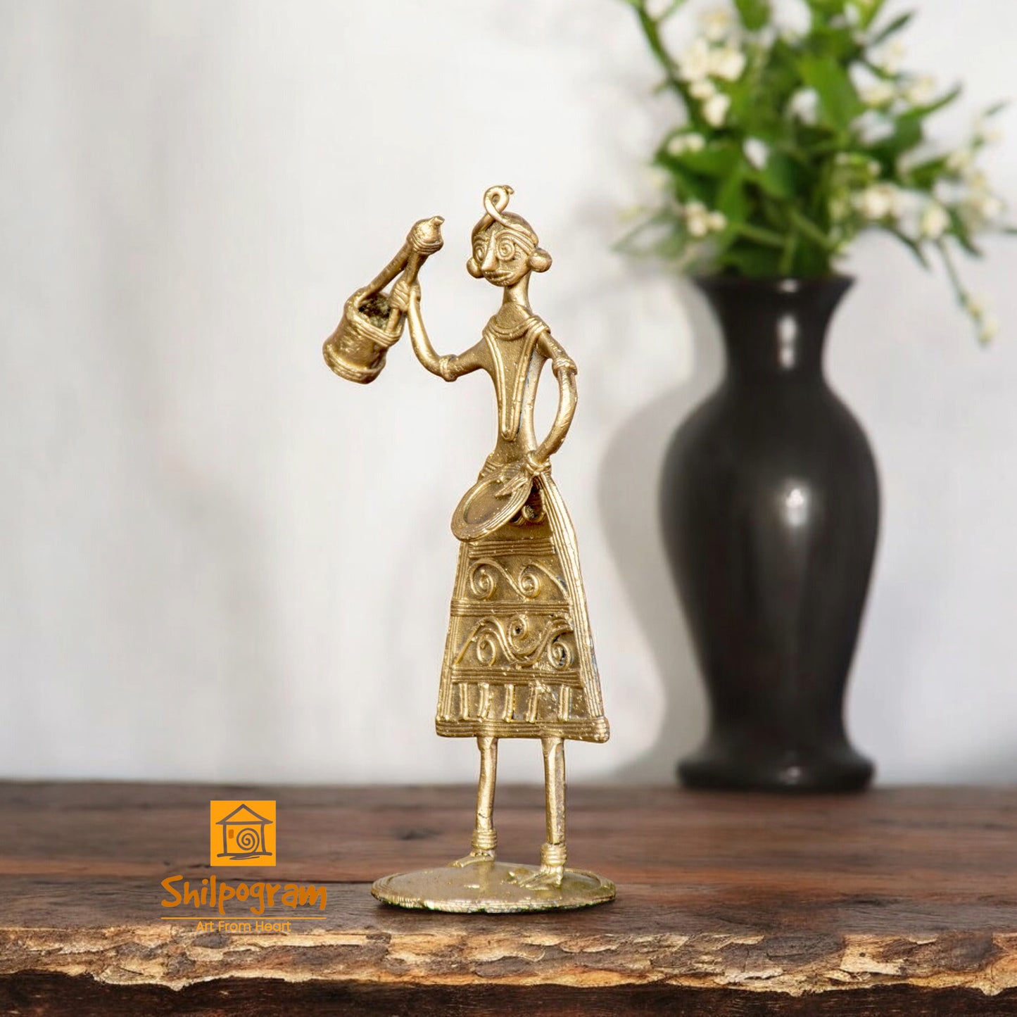 Dhokra Art Brass Metal Baul Decorative Showpiece (6 inch) || D153