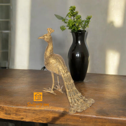 Dhokra Art Brass Metal Peacock for Home Decor || 8 inch x 4.5 inch x 8 inch || D163