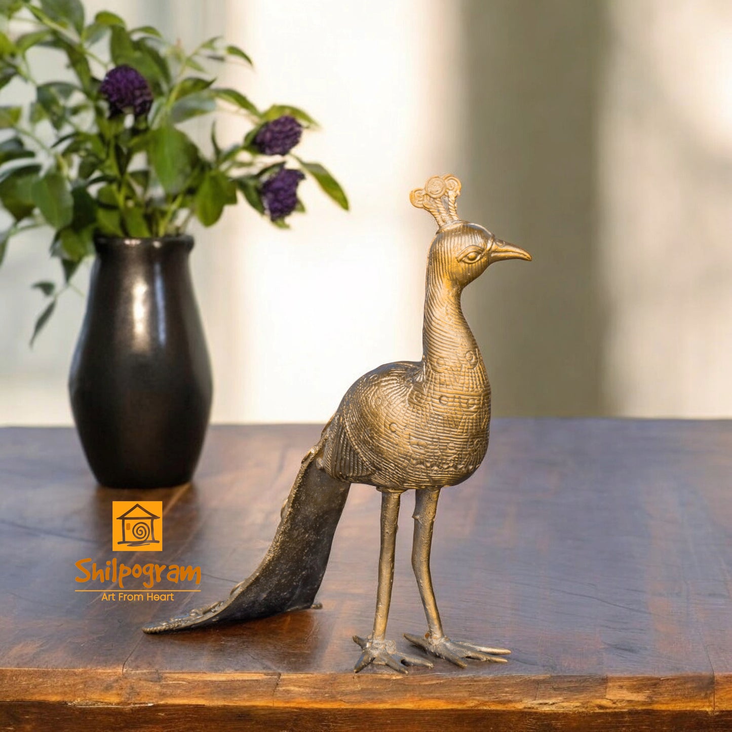 Dhokra Art Brass Metal Peacock for Home Decor || 8 inch x 4.5 inch x 8 inch || D163