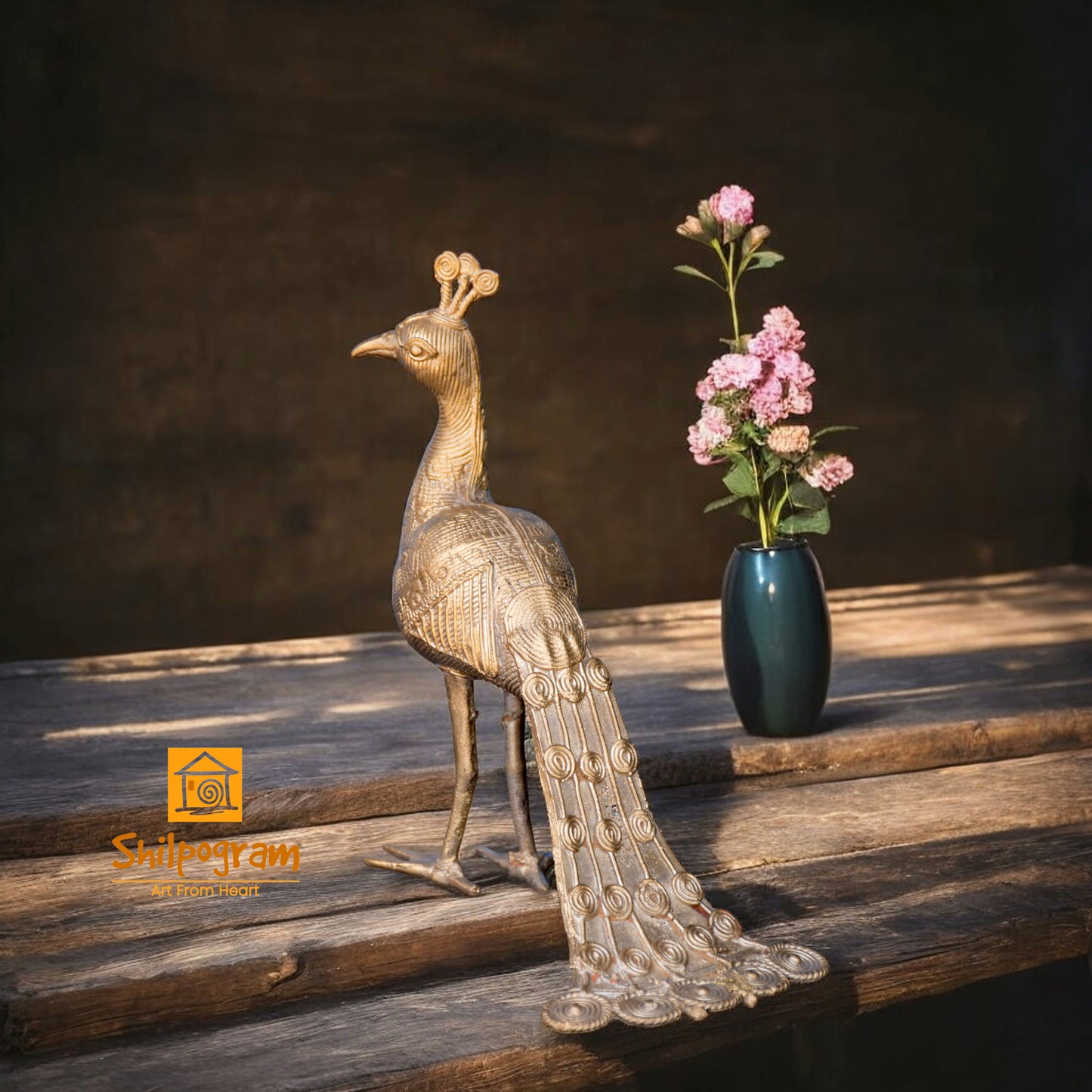 Dhokra Art Brass Metal Peacock for Home Decor || 8 inch x 4.5 inch x 8 inch || D163