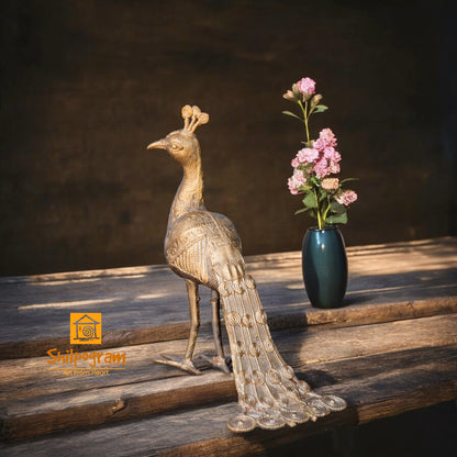 Dhokra Art Brass Metal Peacock for Home Decor || 8 inch x 4.5 inch x 8 inch || D163