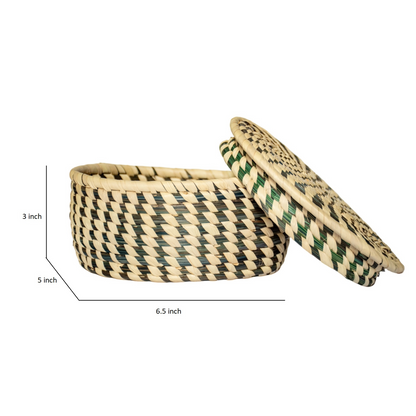 Handcrafted Sabai Grass AZO-Free Dyed 100% Natural Storage Box/Utility Box (H x L x B = 3 inch x 7 inch x 5 inch) SBG04