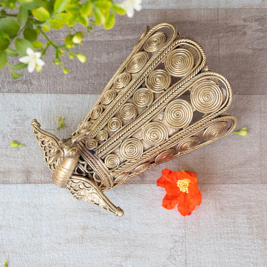 Dhokra Art Brass Metal Handcrafted Peacock Wall Mount Pen Stand || D48