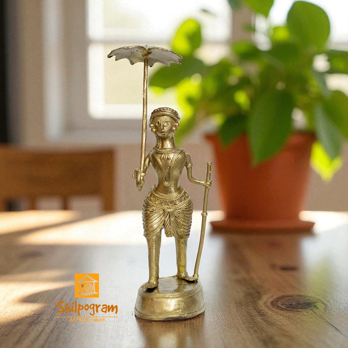 Dhokra Art Brass Metal Artifact a Man Holding an Umbrella || 9inch || D179