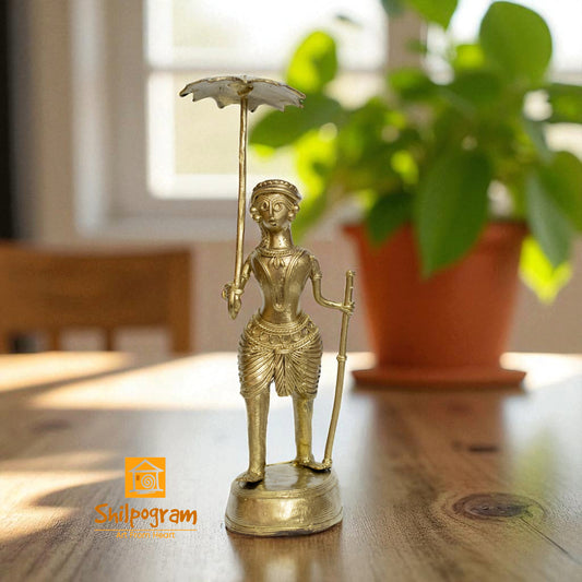 Dhokra Art Brass Metal Artifact a Man Holding an Umbrella || 9inch || D179