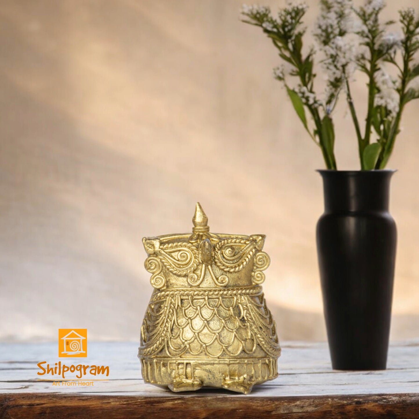 Dhokra Art Brass Metal Craft Owl Decorative Showpiece || D170 (H x W x L)= 2.5 inch x 1 inch x 2 inch