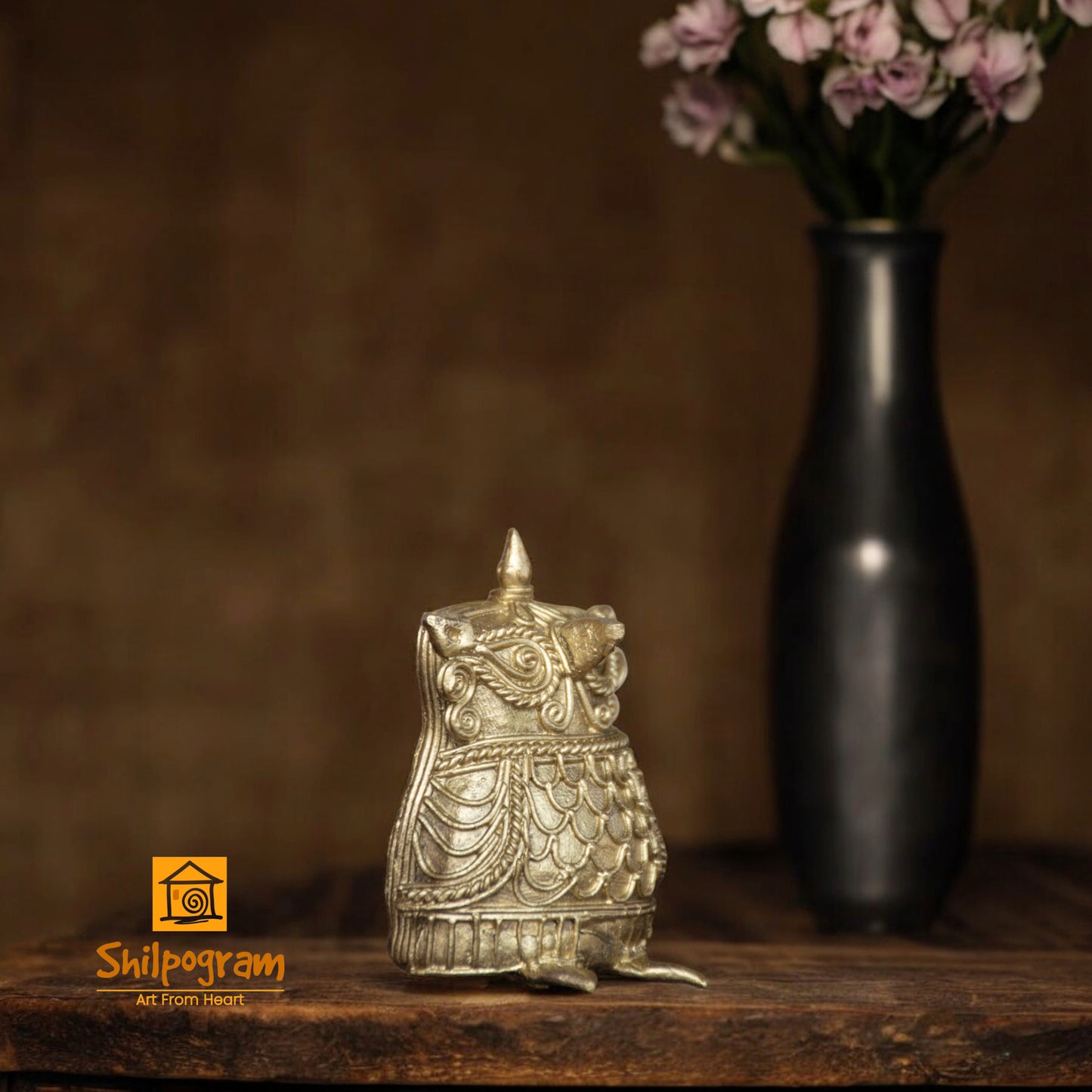 Dhokra Art Brass Metal Craft Owl Decorative Showpiece || D170 (H x W x L)= 2.5 inch x 1 inch x 2 inch