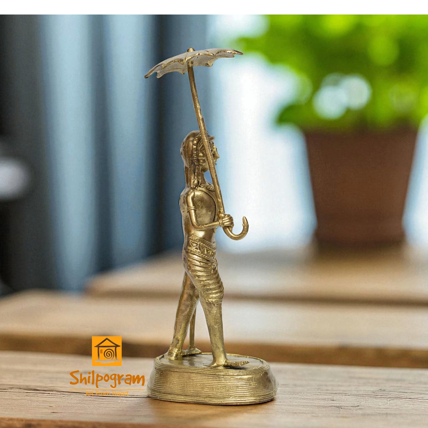 Dhokra Art Brass Metal Artifact a Man Holding an Umbrella || 9inch || D179
