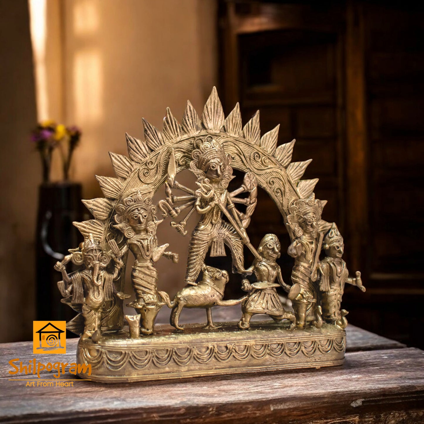 Dhokra Art Brass Metal Craft Devi Durga || (H x W x L)= 7.5 inch x 2.5 inch x 9 inch || D172