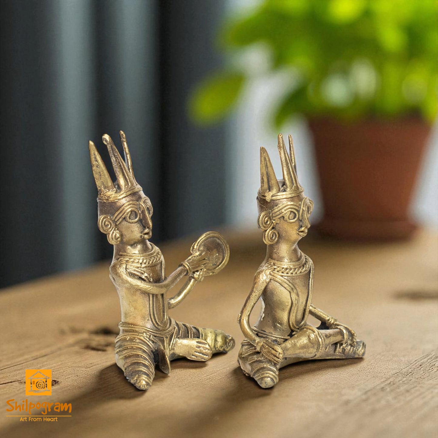 Dhokra Art Brass Metal Tribal Musician (Set of 2) || 3 inch || Decorative Showpiece for Home Decor | Desk Decor | Gift Item D126
