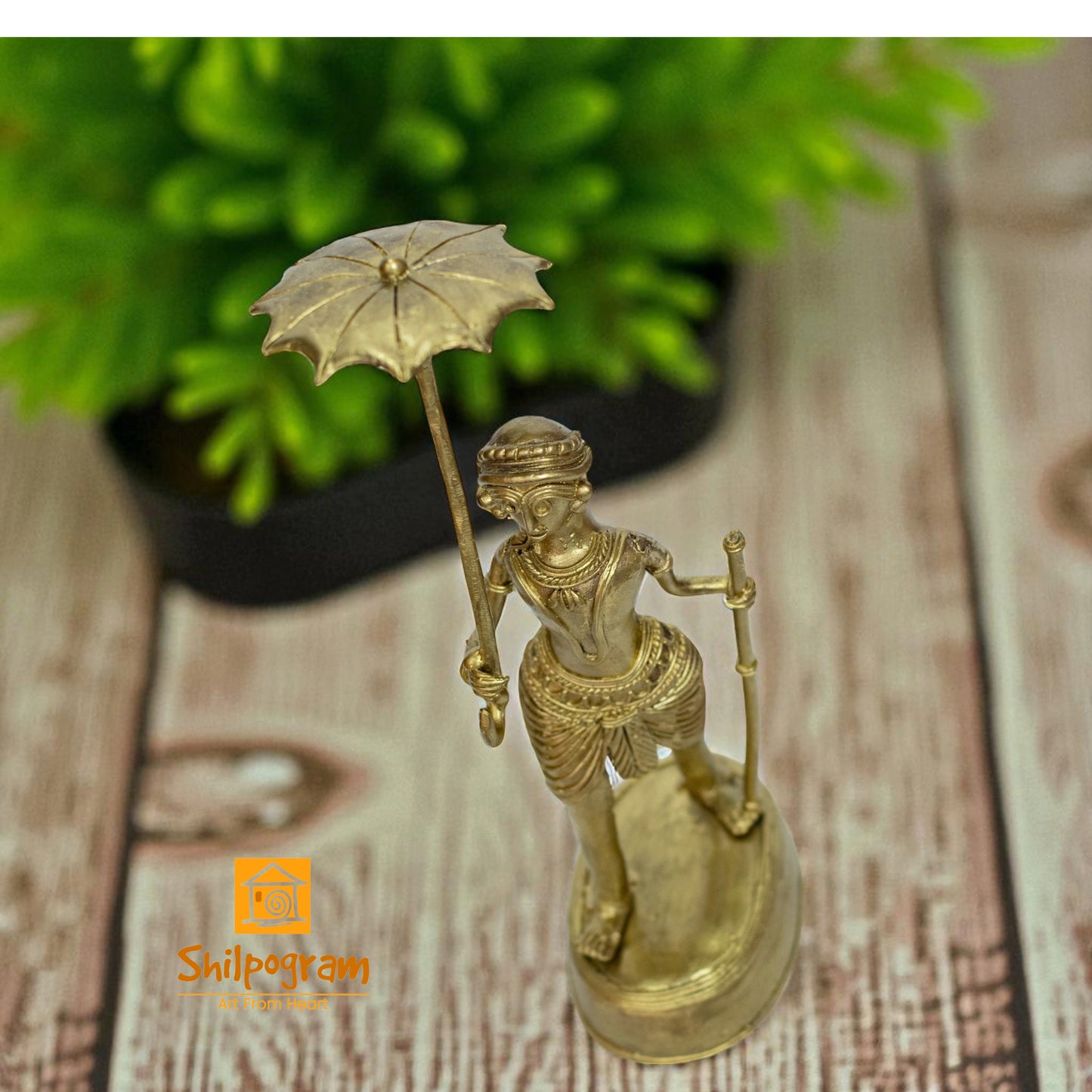 Dhokra Art Brass Metal Artifact a Man Holding an Umbrella || 9inch || D179