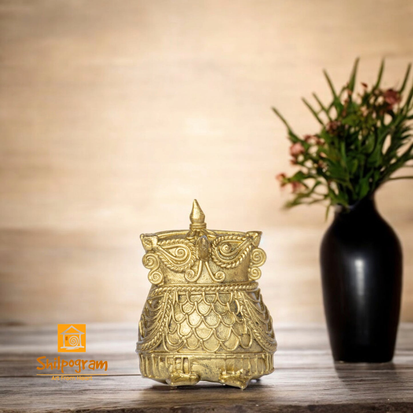 Dhokra Art Brass Metal Craft Owl Decorative Showpiece || D170 (H x W x L)= 2.5 inch x 1 inch x 2 inch