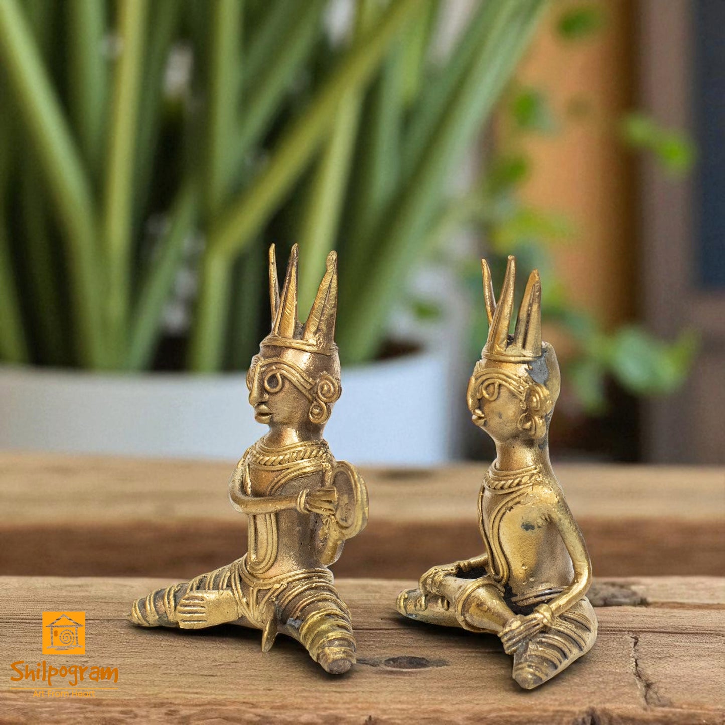 Dhokra Art Brass Metal Tribal Musician (Set of 2) || 3 inch || Decorative Showpiece for Home Decor | Desk Decor | Gift Item D126