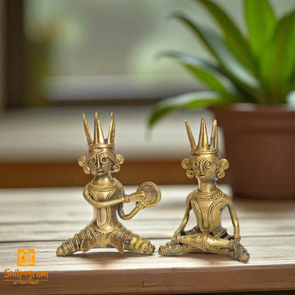 Dhokra Art Brass Metal Tribal Musician (Set of 2) || 3 inch || Decorative Showpiece for Home Decor | Desk Decor | Gift Item D126