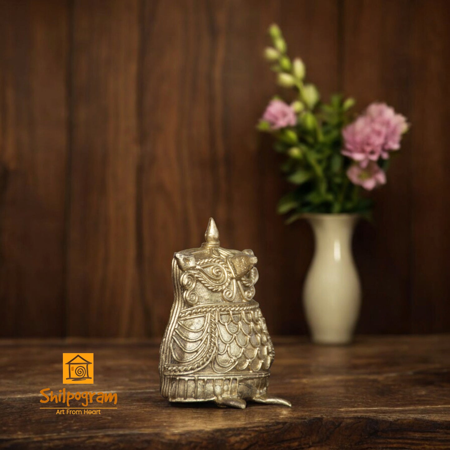 Dhokra Art Brass Metal Craft Owl Decorative Showpiece || D170 (H x W x L)= 2.5 inch x 1 inch x 2 inch