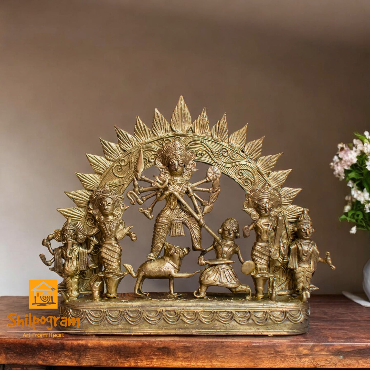 Dhokra Art Brass Metal Craft Devi Durga || (H x W x L)= 7.5 inch x 2.5 inch x 9 inch || D172