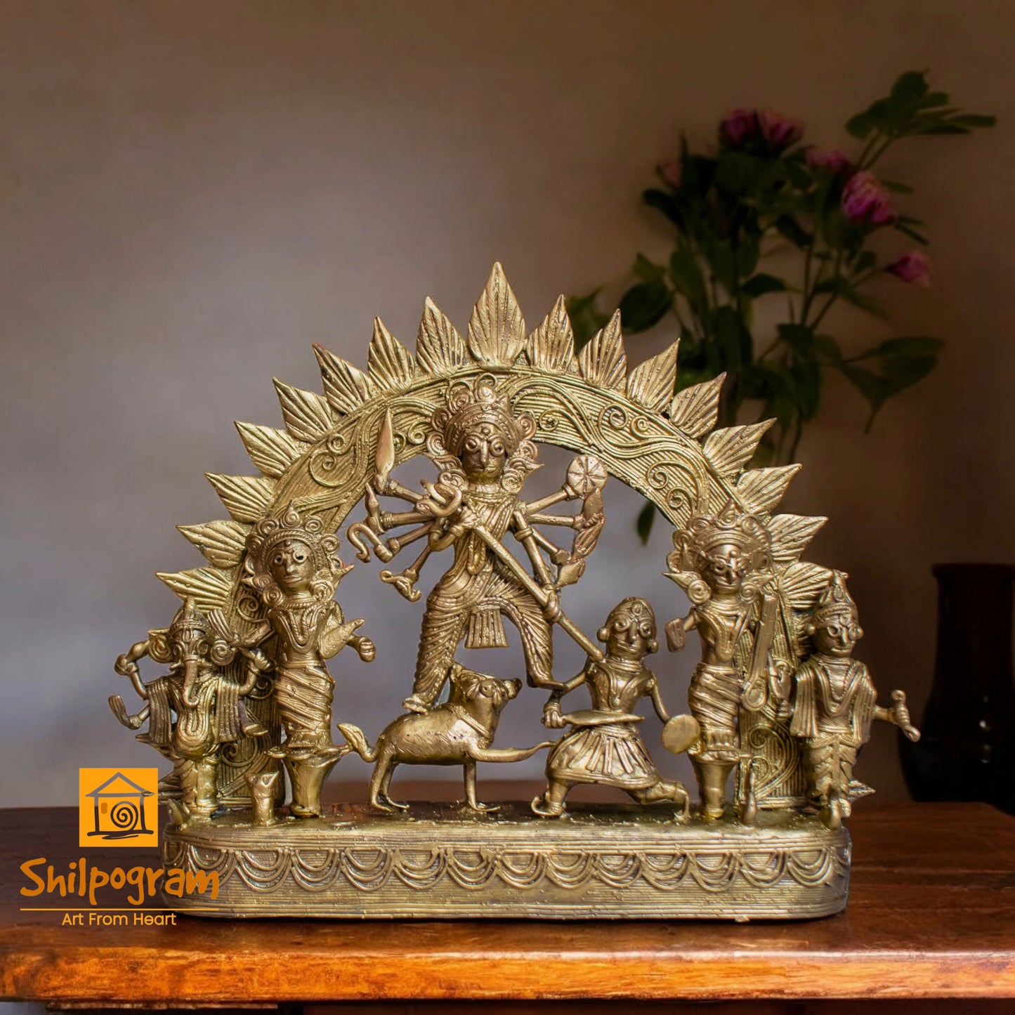 Dhokra Art Brass Metal Craft Devi Durga || (H x W x L)= 7.5 inch x 2.5 inch x 9 inch || D172