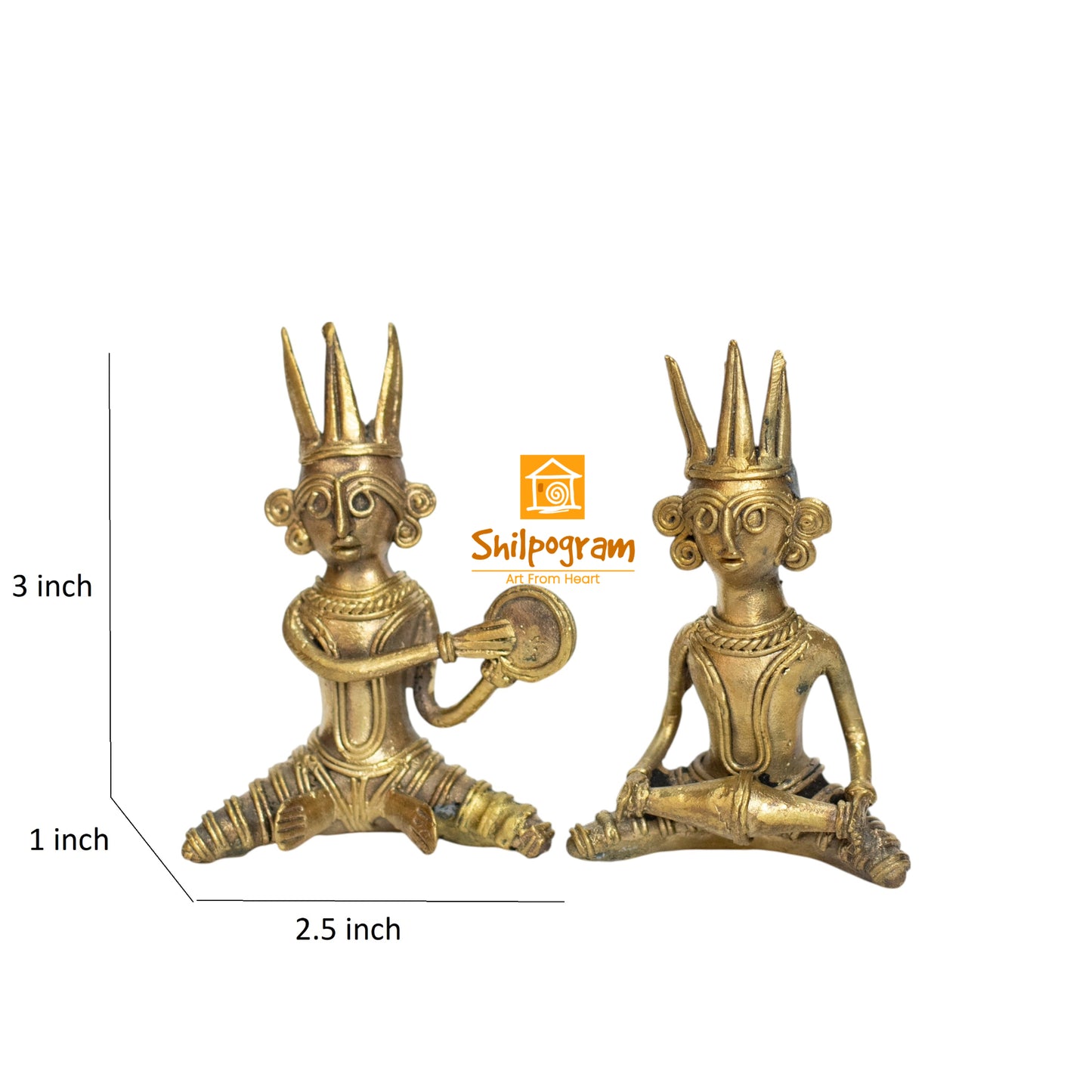 Dhokra Art Brass Metal Tribal Musician (Set of 2) || 3 inch || Decorative Showpiece for Home Decor | Desk Decor | Gift Item D126