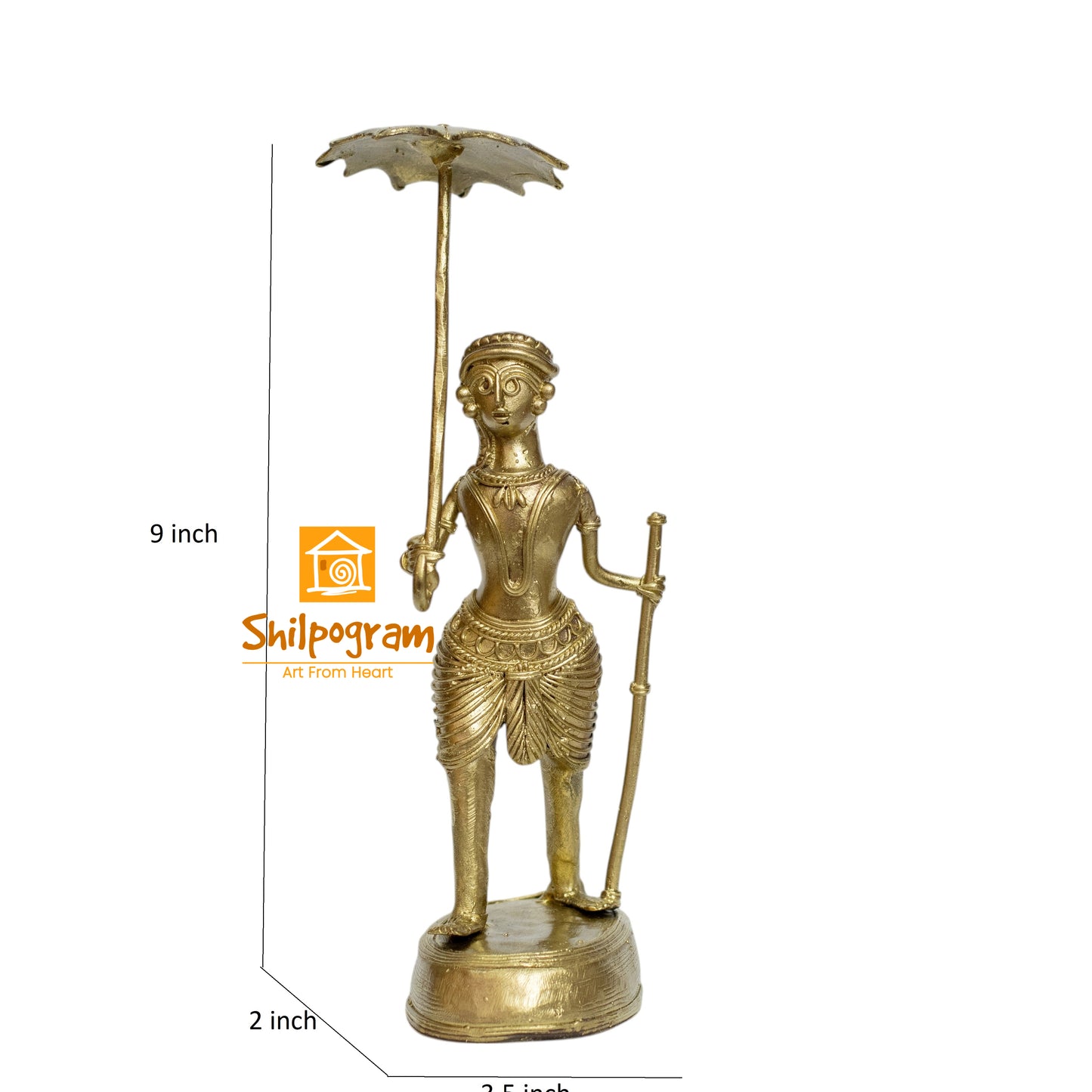 Dhokra Art Brass Metal Artifact a Man Holding an Umbrella || 9inch || D179
