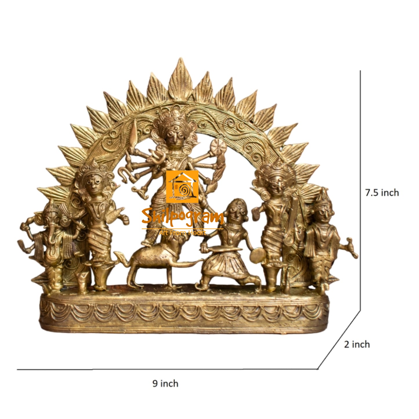 Dhokra Art Brass Metal Craft Devi Durga || (H x W x L)= 7.5 inch x 2.5 inch x 9 inch || D172