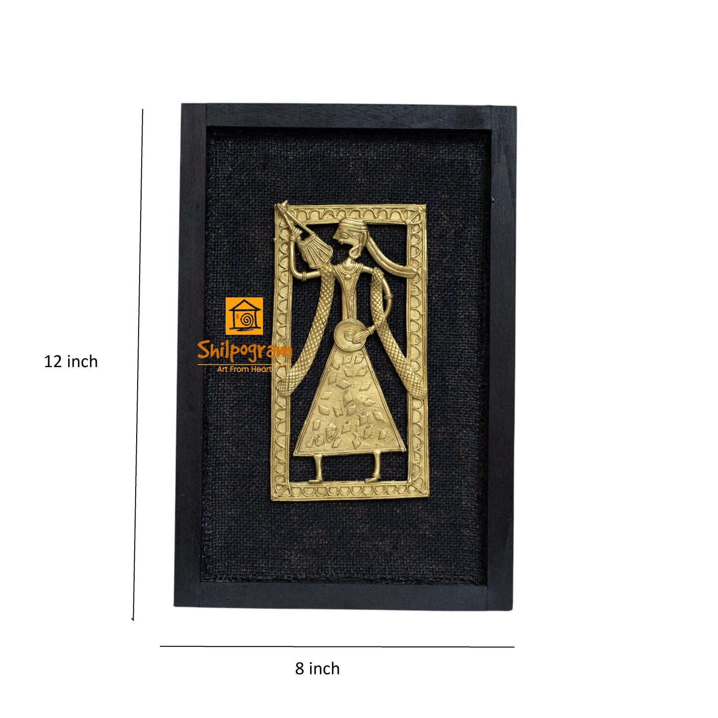 Dhokra Art Brass Metal Baul in Black Wooden Frame Decorative Showpiece || D59