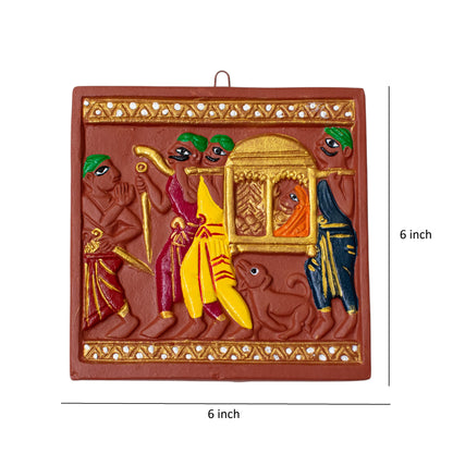 Jamini Roy Inspired Terracotta Bankura Wall Tile | Hand-Painted Bengal Folk Art Wall Décor T10 (6 inch x 6 inch)