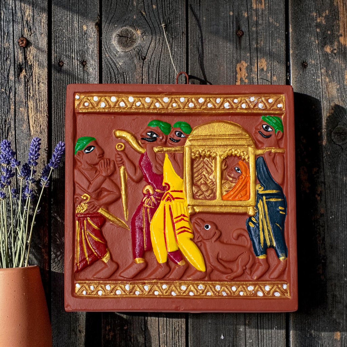 Jamini Roy Inspired Terracotta Bankura Wall Tile | Hand-Painted Bengal Folk Art Wall Décor T10 (6 inch x 6 inch)